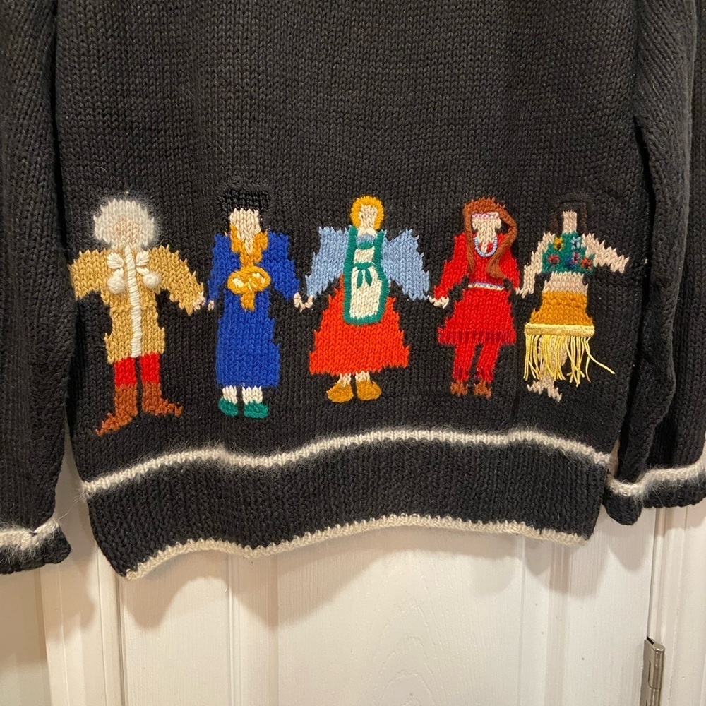 VTG Marisa Christina Size M/L Hand Knit Christmas Sweater World Peace Globe - Picture 5 of 9